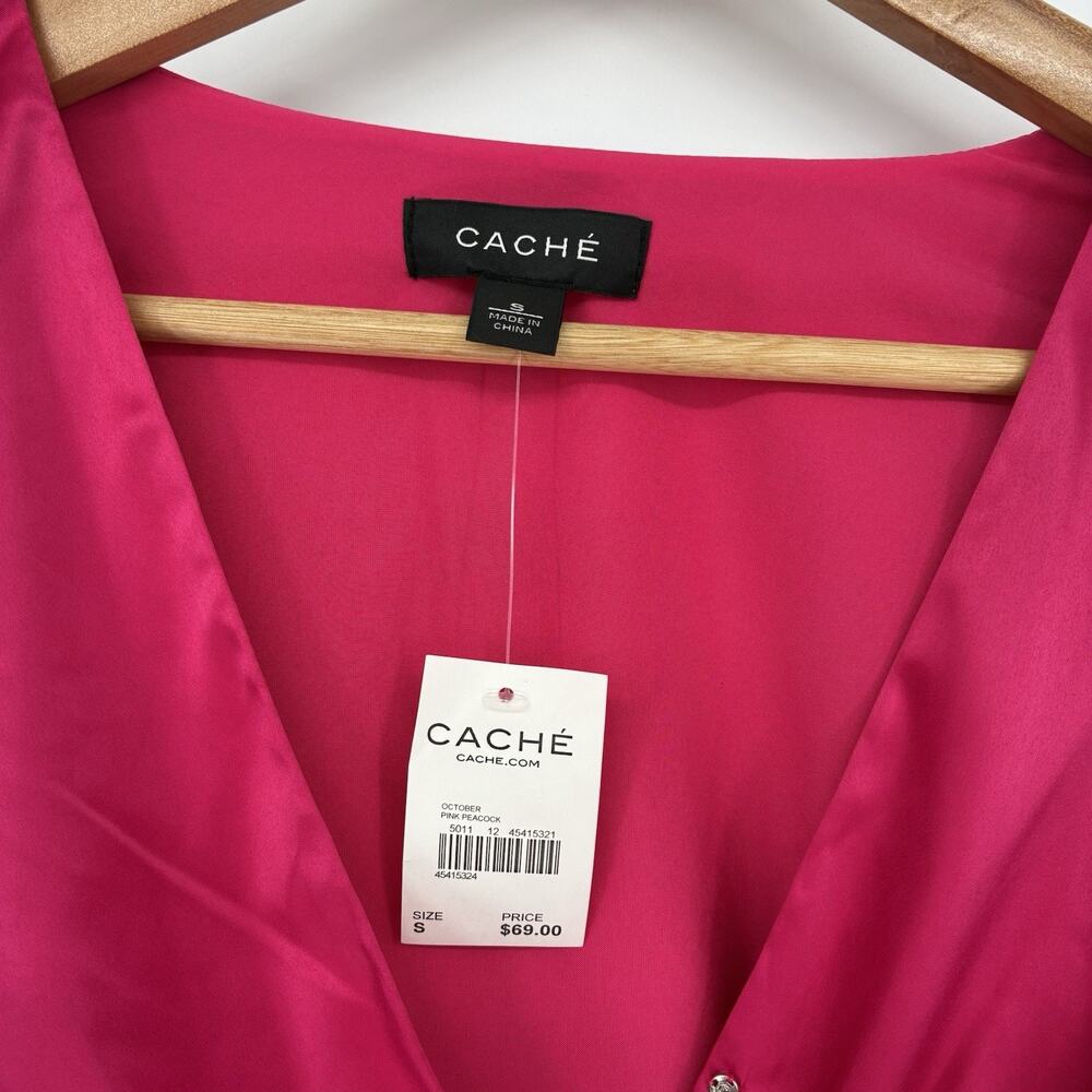 NWT Caché Fuchsia Pink Wrap Blouse Long Sleeve Peplum Waist Elegant Top Small - Picture 5 of 10